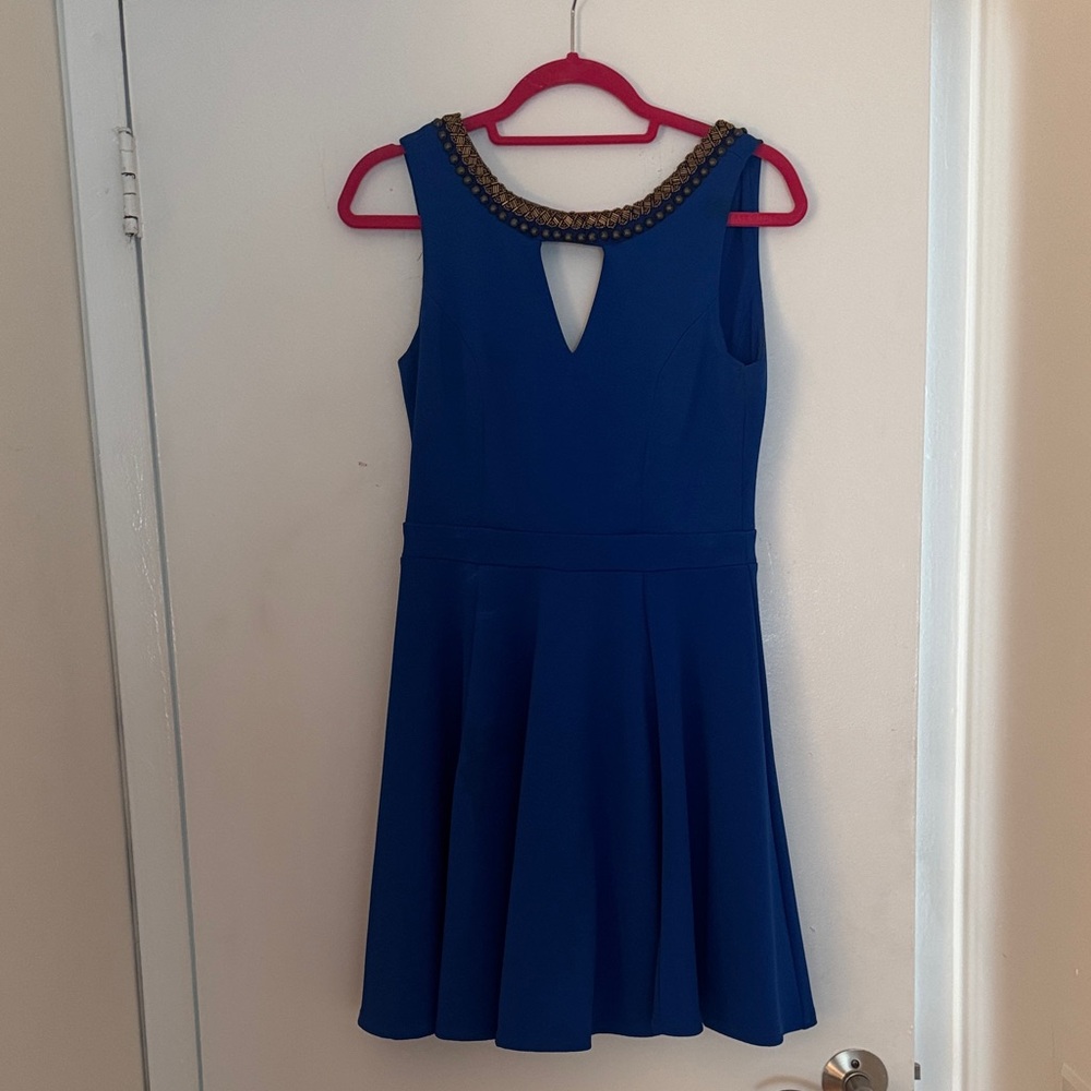 XOXO Blue Mini Dress with Gold Accents
